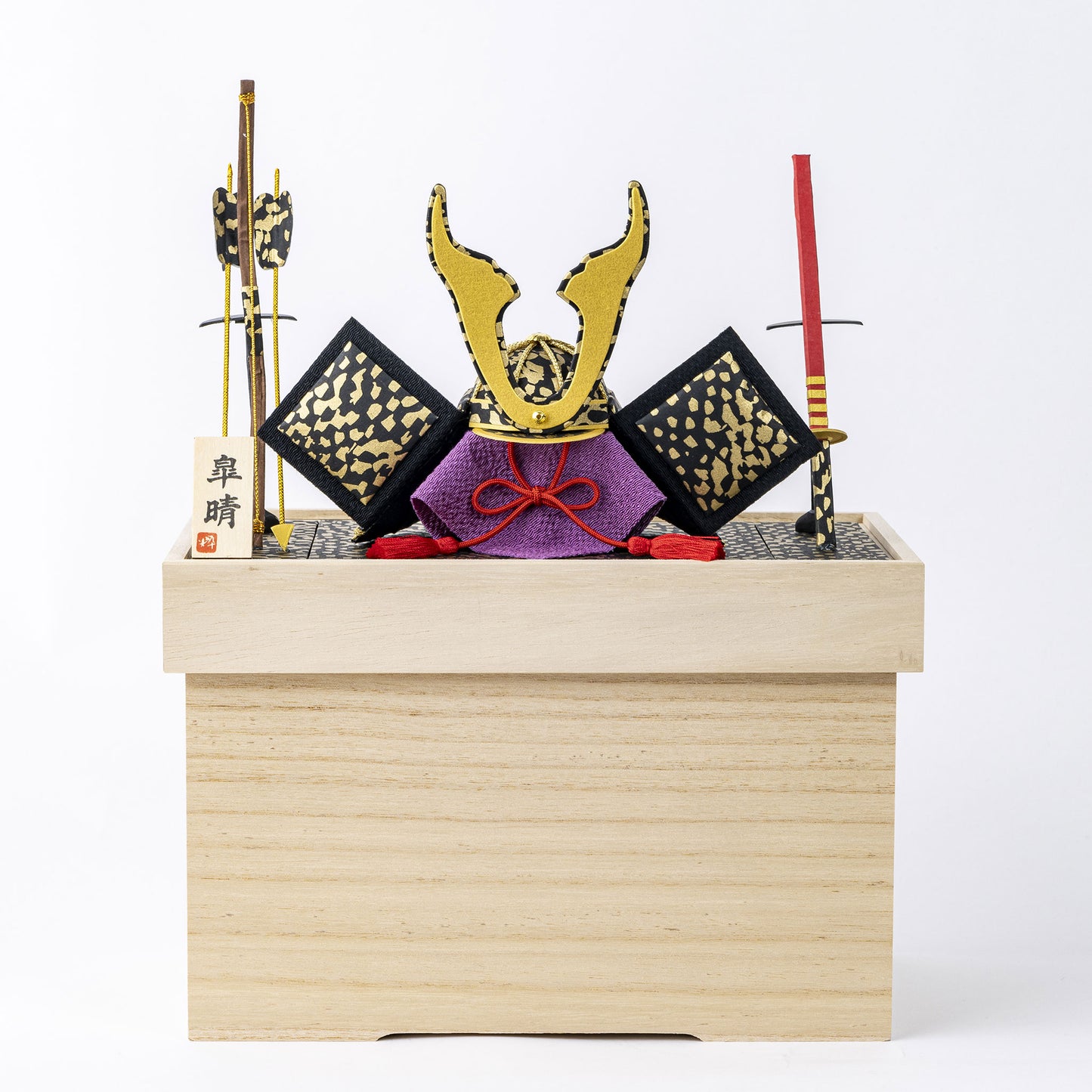 【石川紙業】和紙かぶと飾り+2点箱付 21448 大鍬 柄:ドットゴールド